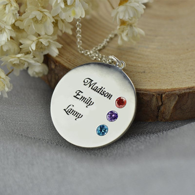Grandma's Disc Birthstone Personalised Necklace  - AMAZINGNECKLACE.COM