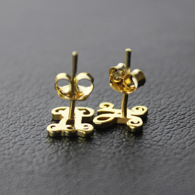 Single Monogram Stud Personalised Earrings 18ct Gold Plated - AMAZINGNECKLACE.COM