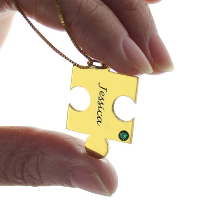 Matching Puzzle Personalised Necklace for Couple With Name  Birthstone 18ct Gold Plate  - AMAZINGNECKLACE.COM