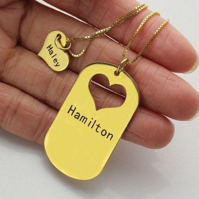 Matching Heart Couples Name Dog Tag Personalised Necklaces - AMAZINGNECKLACE.COM