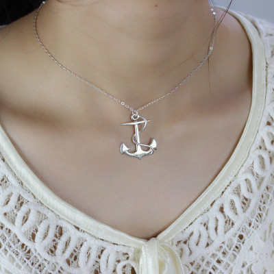 Anchor Personalised Necklace Charms Engraved Your Name Silver - AMAZINGNECKLACE.COM