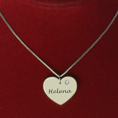 Sterling Silver Simple Heart Name Personalised Necklace with Birthstone  - AMAZINGNECKLACE.COM