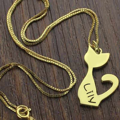Custom Cat Name Pendant Personalised Necklace 18ct Gold Plated Over - AMAZINGNECKLACE.COM