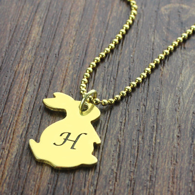 Tiny Rabbit Initial Charm Personalised Necklace 18ct Gold Plated - AMAZINGNECKLACE.COM