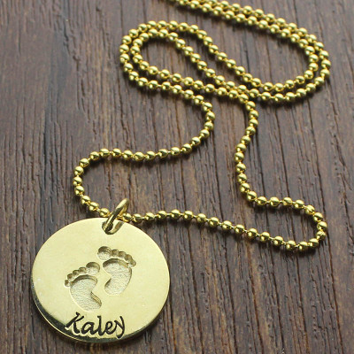 Personalised Baby Footprints Name Necklace 18ct Gold Plated - AMAZINGNECKLACE.COM