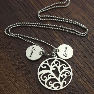 Family Tree Personalised Necklace with Custom Name Charm Silver - AMAZINGNECKLACE.COM
