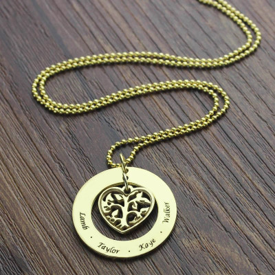 Circle Family Tree Pendant Personalised Necklace In 18ct Gold Plated - AMAZINGNECKLACE.COM