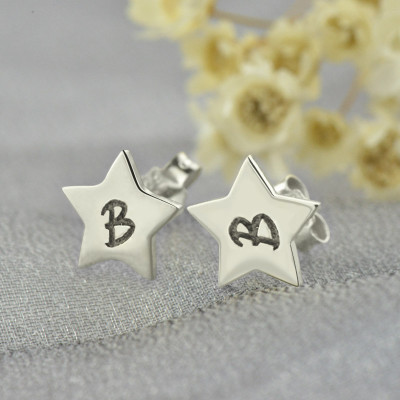 Personalised Star Stud Initial Earrings In Silver - AMAZINGNECKLACE.COM