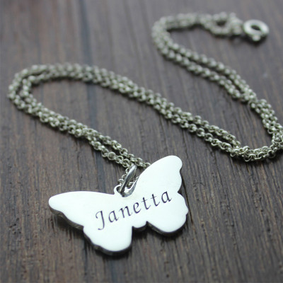 Personalised Charming Butterfly Pendant Name Necklace Silver - AMAZINGNECKLACE.COM