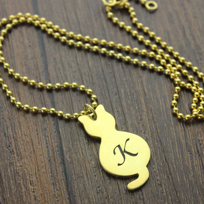 Gold Over Cat Initial Pendant Personalised Necklace - AMAZINGNECKLACE.COM