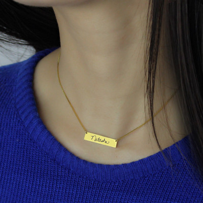 Custom Personalised Necklace Signature Bar Personalised Necklace Handwritring 18ct Gold Plated - AMAZINGNECKLACE.COM