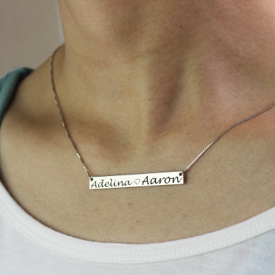 Couple Bar Personalised Necklace Engraved Name Sterling Silver - AMAZINGNECKLACE.COM