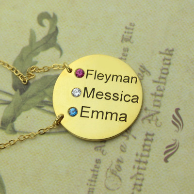 Disc Birthstone Family Names Personalised Necklace in 18ct Gold Plated  - AMAZINGNECKLACE.COM
