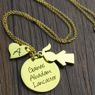 Family Names Pendant For Mother With Kids Charm In 18ct Gold Plated - AMAZINGNECKLACE.COM