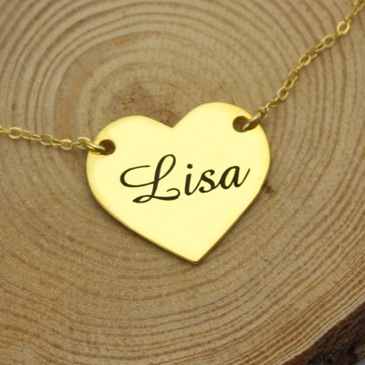 Stamped Heart Love Personalised Necklaces with Name 18ct Gold Plated - AMAZINGNECKLACE.COM
