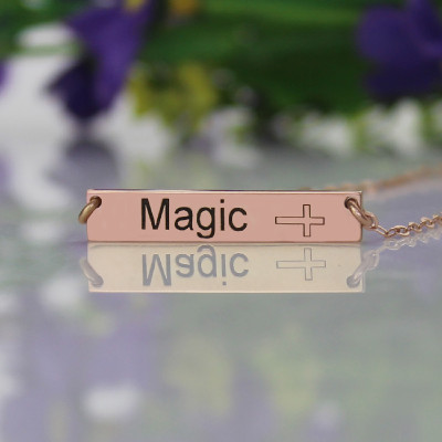 Engraved Name Bar Personalised Necklace with Icons 18ct Rose Gold Plated - AMAZINGNECKLACE.COM
