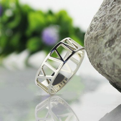 Custom Sterling Silver Roman Numerals Personalised Ring - AMAZINGNECKLACE.COM