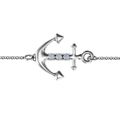Personalised Anchor Bracelet with Three Stones  - AMAZINGNECKLACE.COM