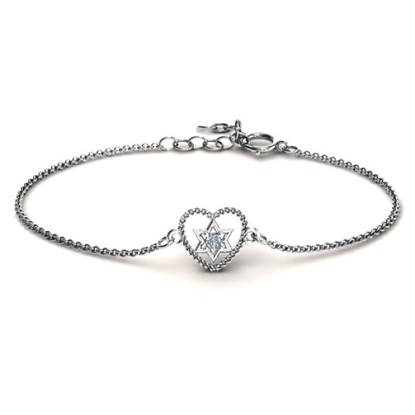 Personalised Chained Heart with Star of David Bracelet - AMAZINGNECKLACE.COM