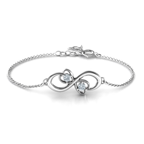 Personalised Duo of Hearts and Stones Infinity Bracelet  - AMAZINGNECKLACE.COM