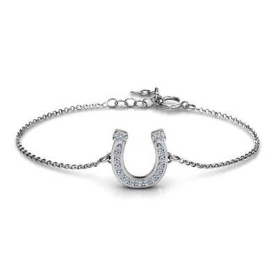 Horseshoe Personalised Bracelet with Two Stones and Accents  - AMAZINGNECKLACE.COM