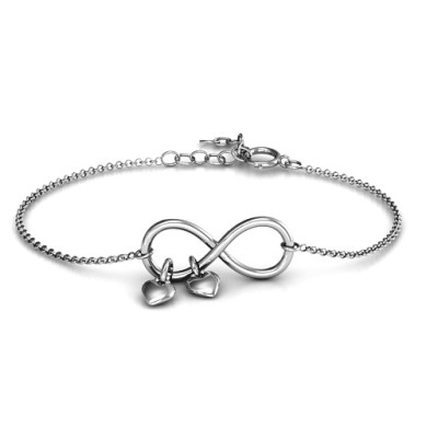 Infinity Promise Personalised Bracelet with Two Heart Charms - AMAZINGNECKLACE.COM