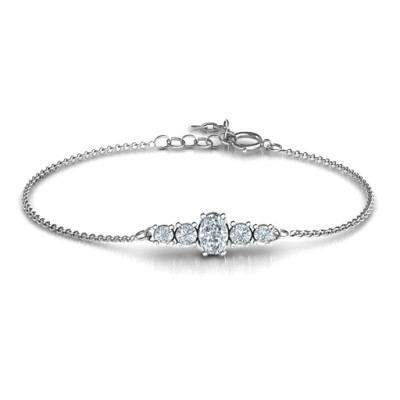 Oval Centre with 4 Side Round Stones Personalised Bracelet  - AMAZINGNECKLACE.COM