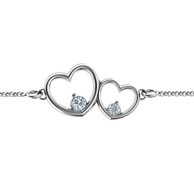Sterling Silver Double Heart With Two Stones Personalised Bracelet  - AMAZINGNECKLACE.COM