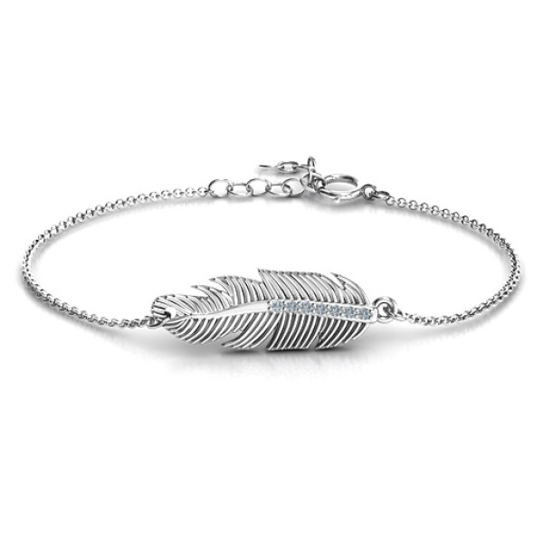 Sterling Silver Feather with Accent Stones Personalised Bracelet  - AMAZINGNECKLACE.COM