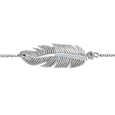 Sterling Silver Feather with Accent Stones Personalised Bracelet  - AMAZINGNECKLACE.COM