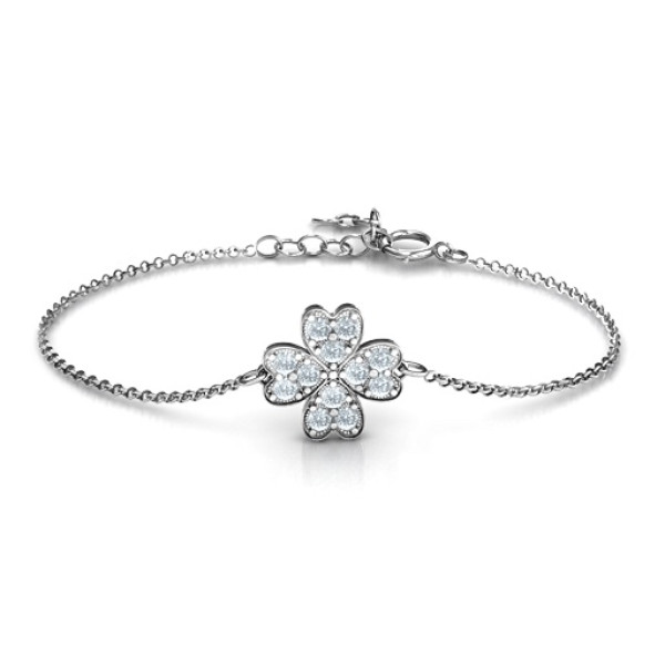 Sterling Silver Four Leaf Heart Clover Personalised Bracelet - AMAZINGNECKLACE.COM