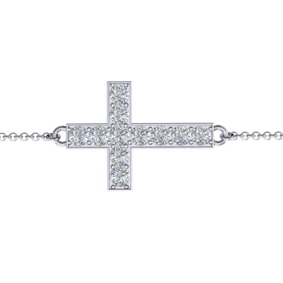 Sterling Silver Shimmering Cross Personalised Bracelet With Cubic Zirconia Accent Stones  - AMAZINGNECKLACE.COM