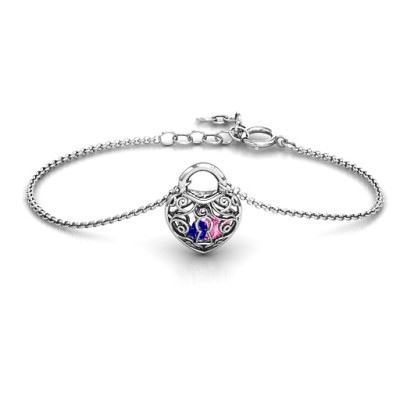 Personalised Sterling Silver True Love's Lock Caged Bracelet - AMAZINGNECKLACE.COM