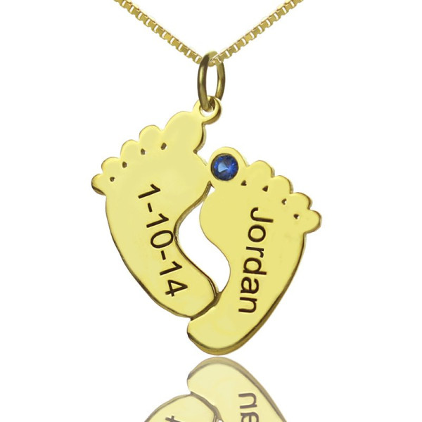 Birthstone Memory Baby Feet Charms with Date  Name 18ct Gold Plated  - AMAZINGNECKLACE.COM