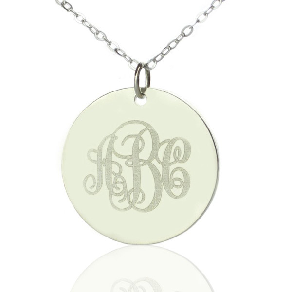 Solid White Gold Vine Font Disc Engraved Monogram Personalised Necklace - AMAZINGNECKLACE.COM