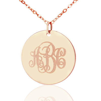 Solid Rose Gold Vine Font Disc Engraved Monogram Personalised Necklace - AMAZINGNECKLACE.COM