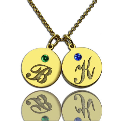 Engraved Initial  Birthstone Disc Charm Personalised Necklace 18ct Gold Plated  - AMAZINGNECKLACE.COM