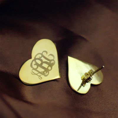 Heart Monogram Stud Personalised Earrings In Gold - AMAZINGNECKLACE.COM