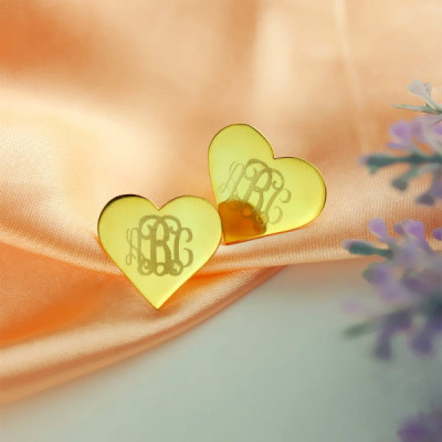 Heart Monogram Stud Personalised Earrings In Gold - AMAZINGNECKLACE.COM