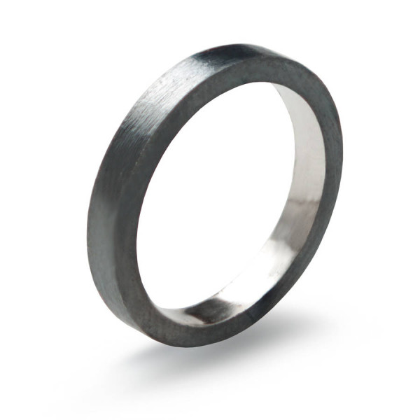 Black Sterling Silver Personalised Ring, 3mm Flat Band Oxidised - AMAZINGNECKLACE.COM