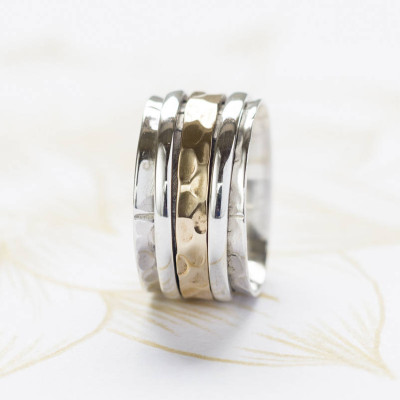 Karma Bronze And Silver Spinning Personalised Ring - AMAZINGNECKLACE.COM
