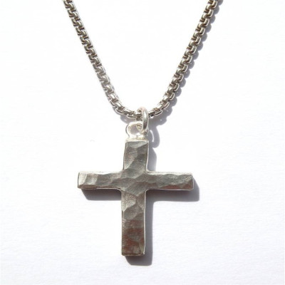 Chunky Hammered Silver Cross Personalised Necklace - AMAZINGNECKLACE.COM