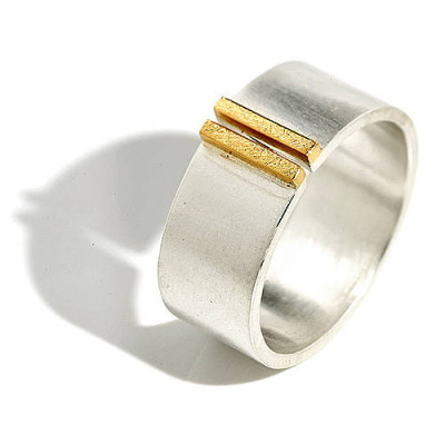 Silver And Gold Double Bar Wide Band Personalised Ring - AMAZINGNECKLACE.COM