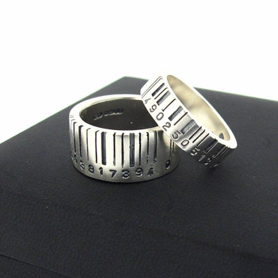 Extra Wide Silver Barcode Personalised Ring - AMAZINGNECKLACE.COM