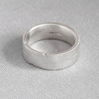 Sterling Silver Flat Sand Cast Wedding Personalised Ring - AMAZINGNECKLACE.COM
