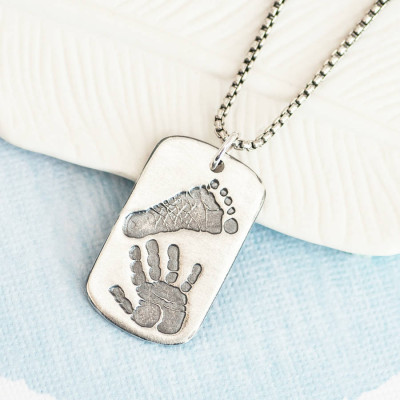 Footprint Handprint Personalised Mens Dog Tag Necklace - Two Pendants - AMAZINGNECKLACE.COM