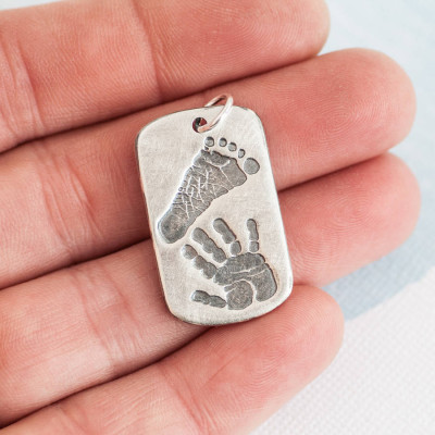 Footprint Handprint Personalised Mens Dog Tag Necklace - Two Pendants - AMAZINGNECKLACE.COM