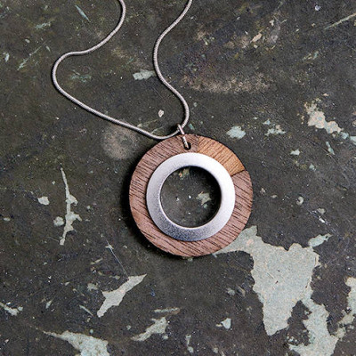 Frank Circle Stainless Steel And Wood Pendant - AMAZINGNECKLACE.COM