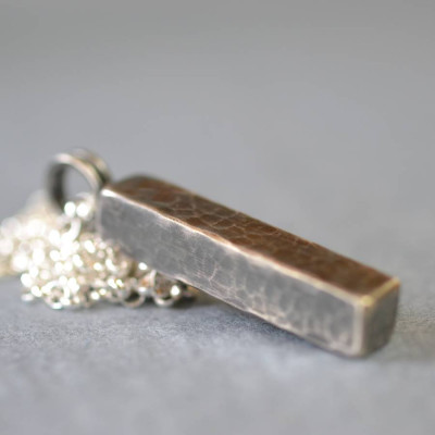 Handmade Blacksmiths Silver Hammered Block Personalised Necklace - AMAZINGNECKLACE.COM