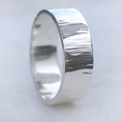Hammered Silver Personalised Ring With Tree Bark Finish - AMAZINGNECKLACE.COM